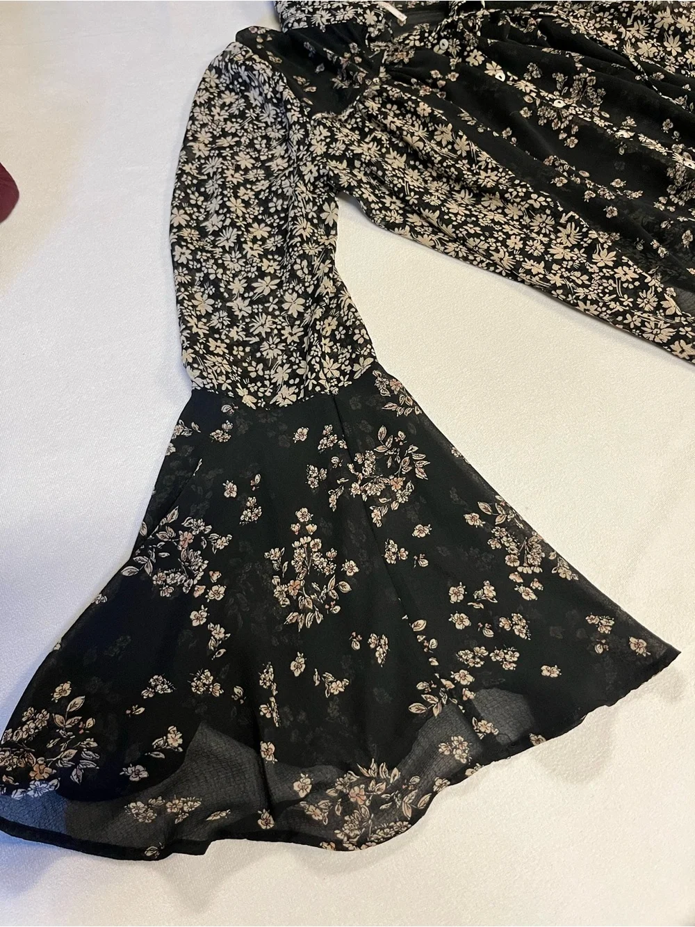 Free People Floral Sheer Blouse Bell Sleeve Black Ivory Boho Women’s M